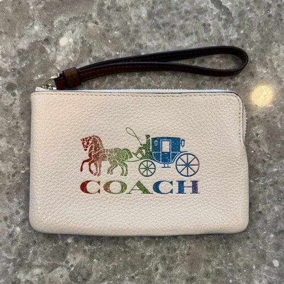 Coach Cream Wristlet with Rainbow Logo - Picture 1 of 4